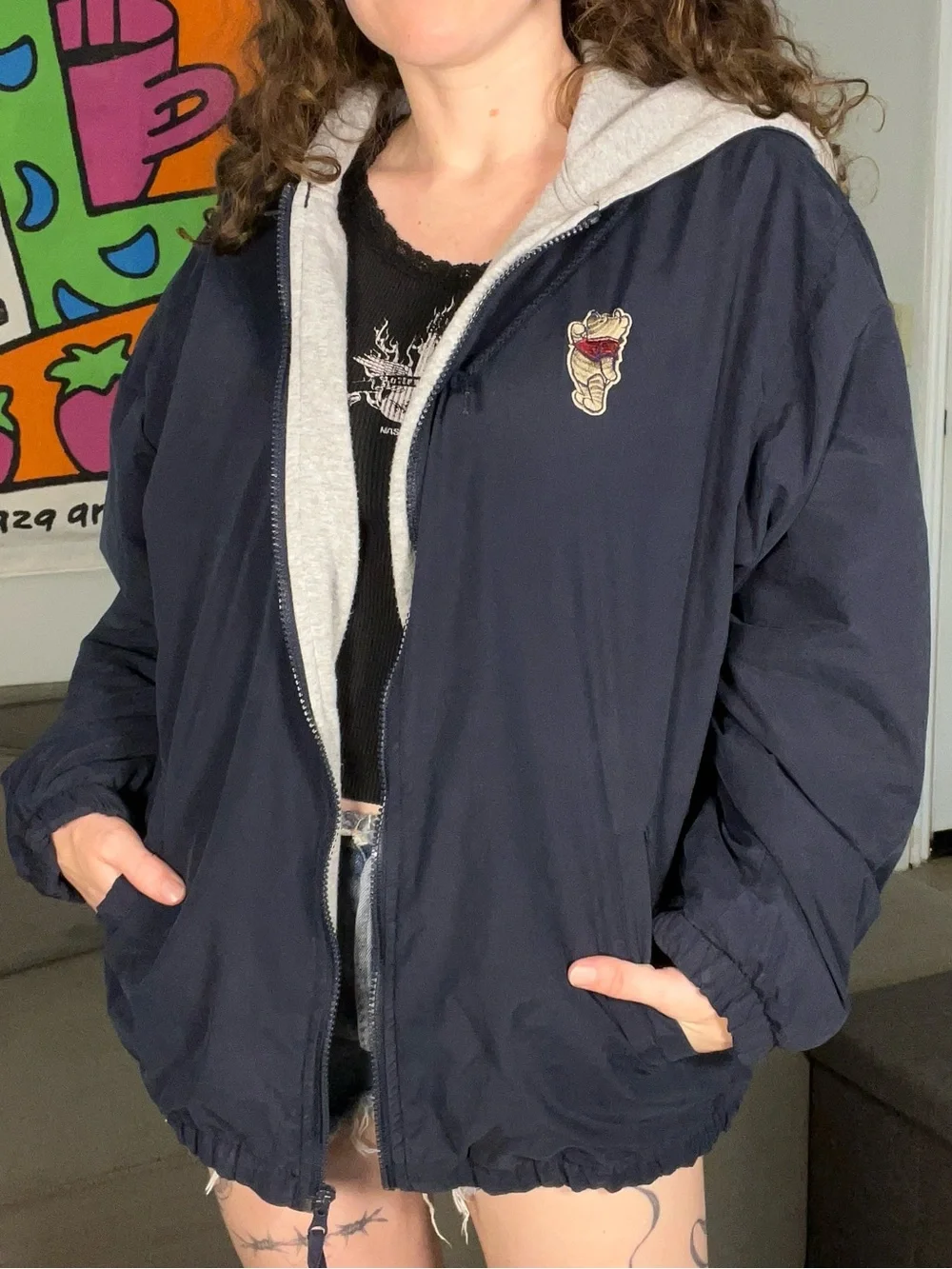 Vintage Winnie the Pooh Lined Windbreaker Jacket Blue Size Small